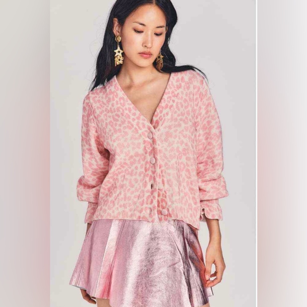 Loveshackfancy Boscom Cardigan Sweater Pink Leopard